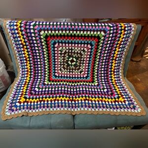 Hand Knit Crochet Cozy Couch TV Blanket Afghan Multi Vibrant 48 in. Granniecore
